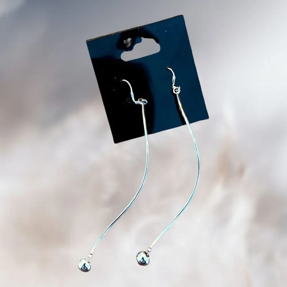 Minimalist silver plated drop earrings with wave and ball
